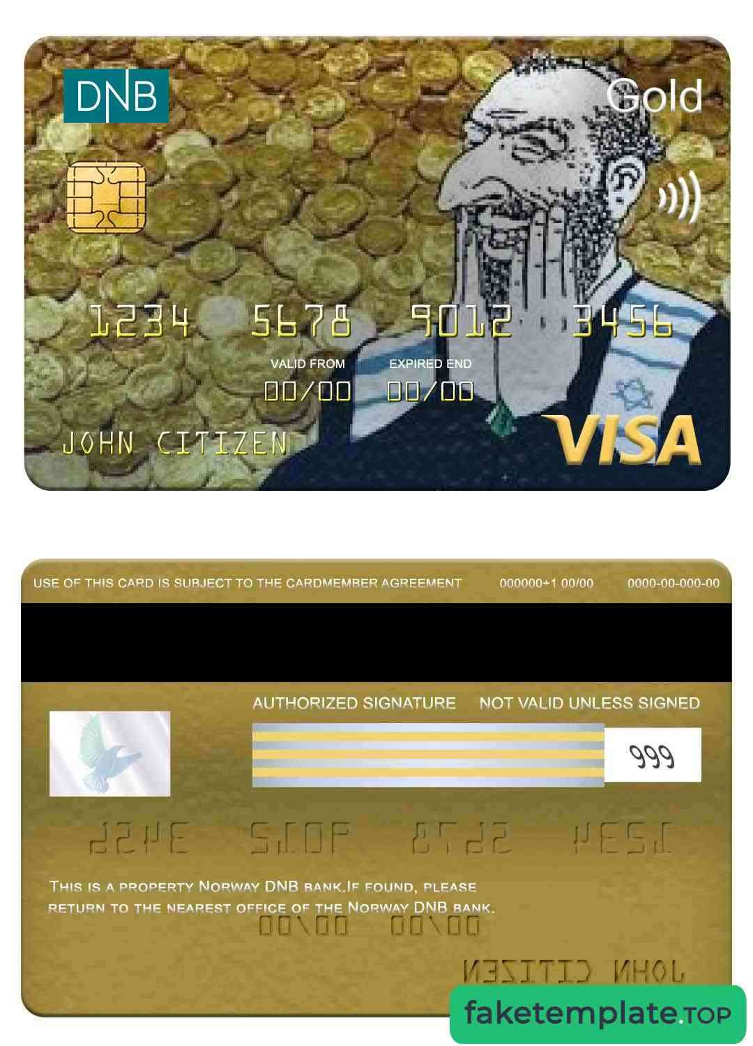 Feature of fake Norway DNB bank visa gold card